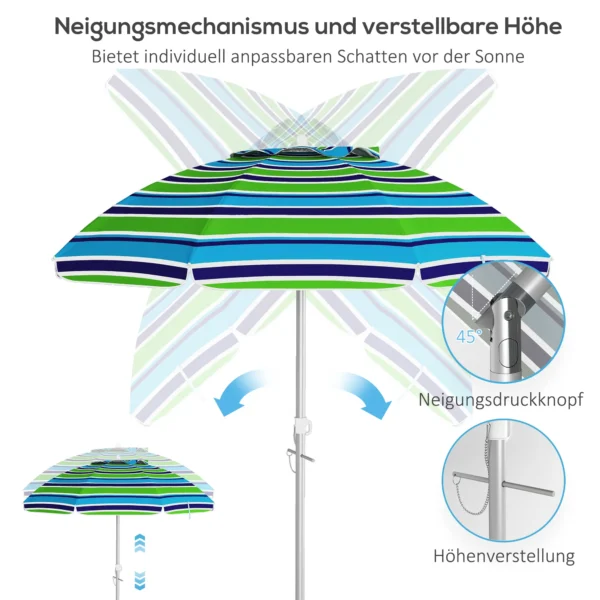 Strandparasol Ø178 Cm UV40+ Windbestendig Stabiel In Hoogte Verstelbaar Strandparasol Met Kanteling Ventilatie Tas Veelkleurig