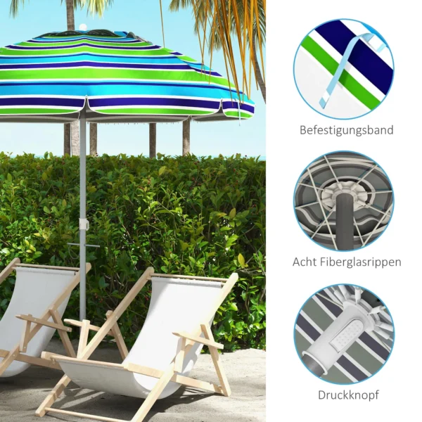 Strandparasol Ø178 Cm UV40+ Windbestendig Stabiel In Hoogte Verstelbaar Strandparasol Met Kanteling Ventilatie Tas Veelkleurig