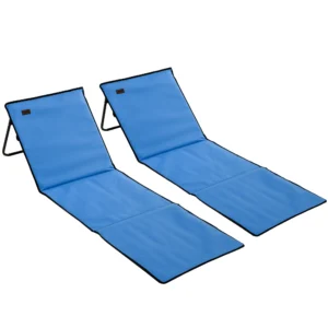 Strandstoel, Opvouwbaar, Verstelbare Rugleuning, Zijtas, Zachte Bekleding, Stalen Frame, Blauw, 142x51x40cm