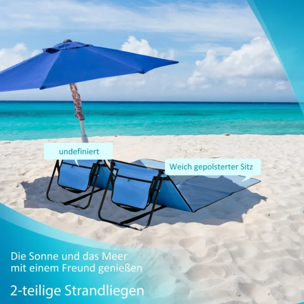 Strandstoel, Opvouwbaar, Verstelbare Rugleuning, Zijtas, Zachte Bekleding, Stalen Frame, Blauw, 142x51x40cm