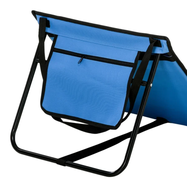 Strandstoel, Opvouwbaar, Verstelbare Rugleuning, Zijtas, Zachte Bekleding, Stalen Frame, Blauw, 142x51x40cm