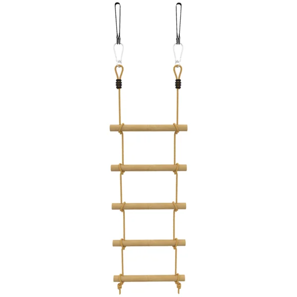 Strickleiter Voor Kinderen 5 traps Klimladder Met 2 Karabijnhaken 2 Boomriemen Voor 3 8 Jaar 40 X 3,5 X 180 Cm Natuurhout