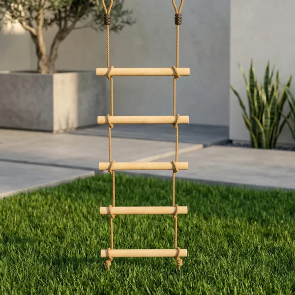 Strickleiter Voor Kinderen 5 traps Klimladder Met 2 Karabijnhaken 2 Boomriemen Voor 3 8 Jaar 40 X 3,5 X 180 Cm Natuurhout