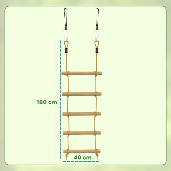 Strickleiter Voor Kinderen 5 traps Klimladder Met 2 Karabijnhaken 2 Boomriemen Voor 3 8 Jaar 40 X 3,5 X 180 Cm Natuurhout