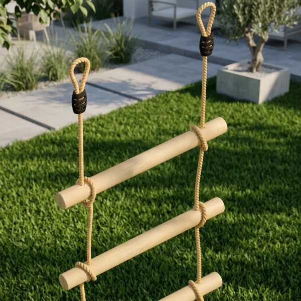 Strickleiter Voor Kinderen 5 traps Klimladder Met 2 Karabijnhaken 2 Boomriemen Voor 3 8 Jaar 40 X 3,5 X 180 Cm Natuurhout
