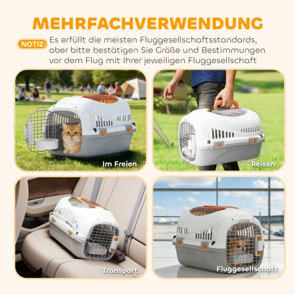Transportbox Hondentransportbox Voor Kat Miniature Honden Tot 4kg Hondenbox Met Dakopening Voerbak 49x32x31cm Lichtgrijs