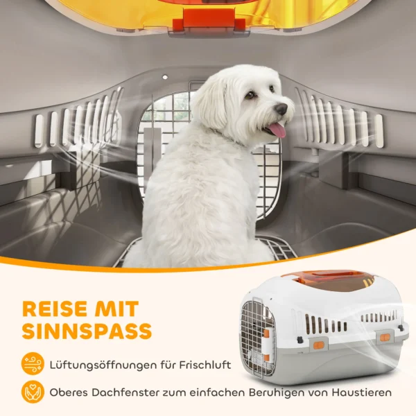 Transportbox Hondentransportbox Voor Kat Miniature Honden Tot 4kg Hondenbox Met Dakopening Voerbak 49x32x31cm Lichtgrijs