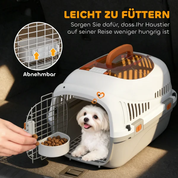 Transportbox Hondentransportbox Voor Kat Miniature Honden Tot 4kg Hondenbox Met Dakopening Voerbak 49x32x31cm Lichtgrijs