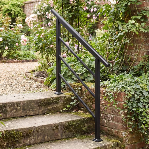 Trapleuning Voor 1 3 Treden, 94cm Hoekverstelbare Handrail Voor Buiten En Binnen, Metaal Zwart