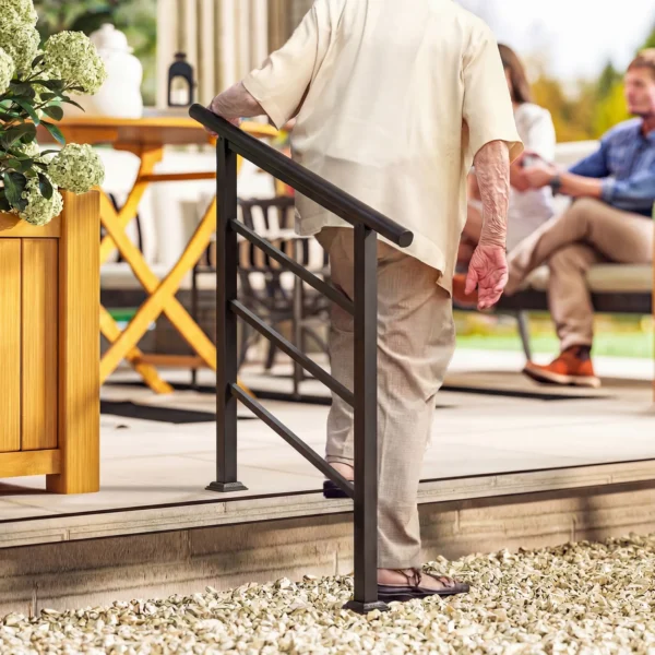 Trapleuning Voor 1 3 Treden, 94cm Hoekverstelbare Handrail Voor Buiten En Binnen, Metaal Zwart