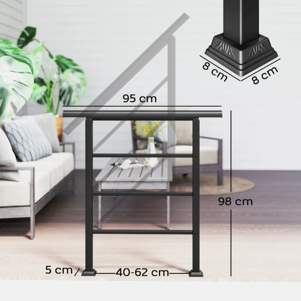 Trapleuning Voor 1 3 Treden, 94cm Hoekverstelbare Handrail Voor Buiten En Binnen, Metaal Zwart