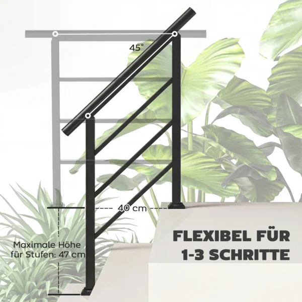 Trapleuning Voor 1 3 Treden, 94cm Hoekverstelbare Handrail Voor Buiten En Binnen, Metaal Zwart