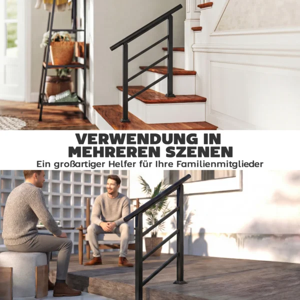 Trapleuning Voor 1 3 Treden, 94cm Hoekverstelbare Handrail Voor Buiten En Binnen, Metaal Zwart