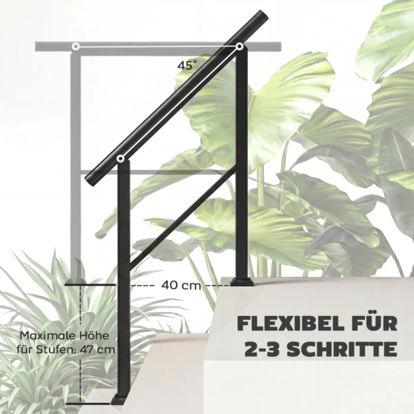 Trapleuning Voor 2 3 Treden, 94cm, Verstelbare Hoek Handrail Buiten En Binnen Metaal Zwart