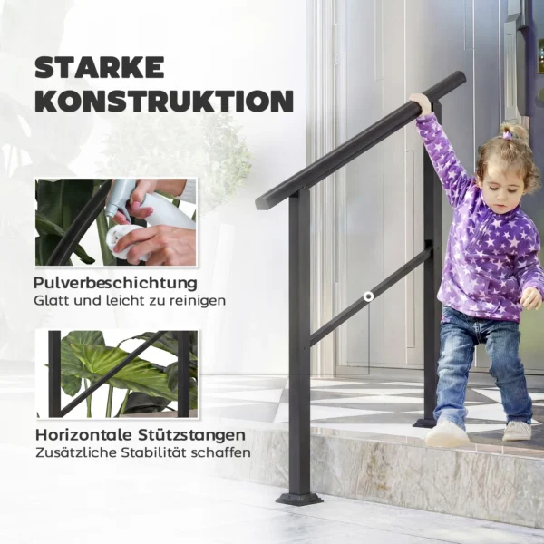 Trapleuning Voor 2 3 Treden, 94cm, Verstelbare Hoek Handrail Buiten En Binnen Metaal Zwart