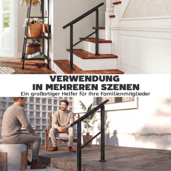 Trapleuning Voor 2 3 Treden, 94cm, Verstelbare Hoek Handrail Buiten En Binnen Metaal Zwart