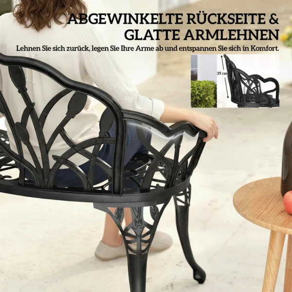 Tuinbank 2 zits Gietaluminium Weerbestendig Buitenbank Met Tulpen rugleuning Bloemenmotief 99 X 57 X 78 Cm