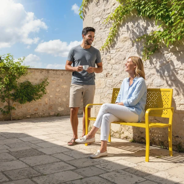 Tuinbank 2 zits Metaal Weerbestendig Outdoor Zitbank Met Roestbestendige Rugleuning, Geometrisch Tot 240 Kg