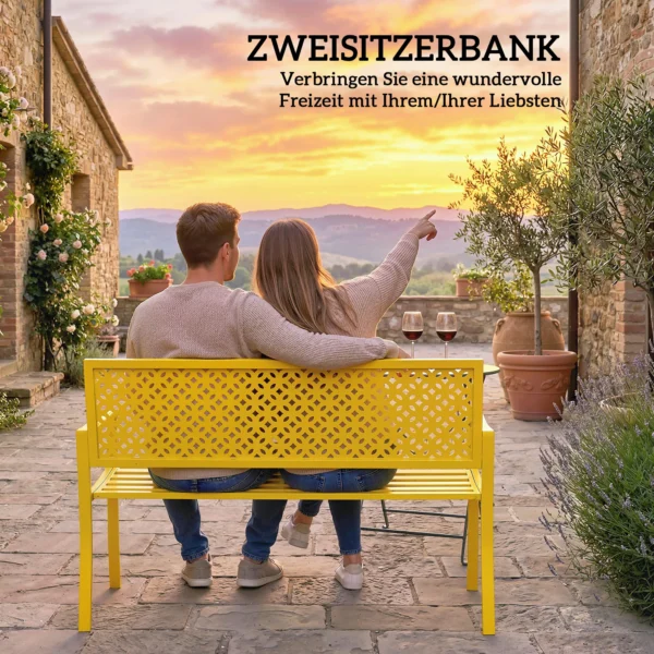 Tuinbank 2 zits Metaal Weerbestendig Outdoor Zitbank Met Roestbestendige Rugleuning, Geometrisch Tot 240 Kg