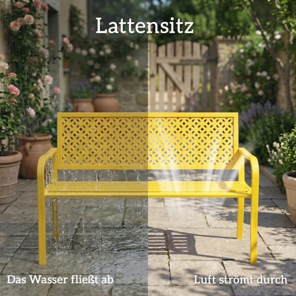 Tuinbank 2 zits Metaal Weerbestendig Outdoor Zitbank Met Roestbestendige Rugleuning, Geometrisch Tot 240 Kg