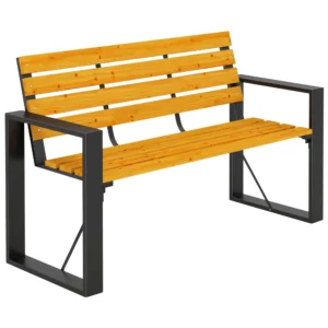 Tuinbank 2 zits Weerbestendige Houten Bank Met Lamellenontwerp Armleuningen, Houten Zitbank Tot 240 Kg Natuurhout