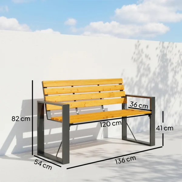 Tuinbank 2 zits Weerbestendige Houten Bank Met Lamellenontwerp Armleuningen, Houten Zitbank Tot 240 Kg Natuurhout