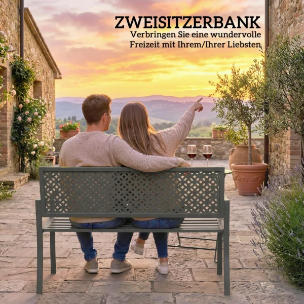 Tuinbank 2 zitter Metaal Weerbestendig Outdoor Zitbank Met Roestbestendige Rugleuning, Geometrisch Tot 240 Kg