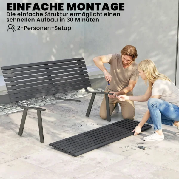 Tuinbank 3 zits Weerbestendig Metaal Buitenbank Met Brede Zit Lamellendesign, Tot 240 Kg 154 X 68 X 88 Cm