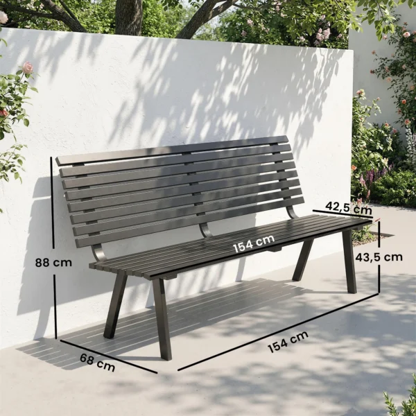 Tuinbank 3 zits Weerbestendig Metaal Buitenbank Met Brede Zit Lamellendesign, Tot 240 Kg 154 X 68 X 88 Cm