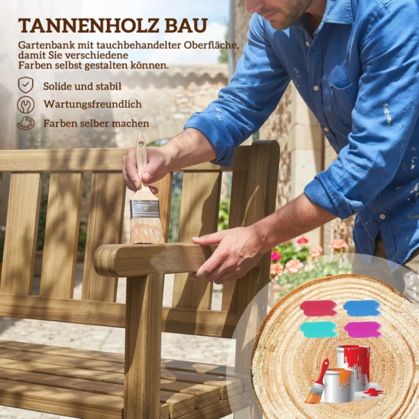 Tuinbank 3 zits Weerbestendige Houten Bank Met Rugleuning Armleuningen, Houten Zitbank 360 Kg Belastbaar Teak