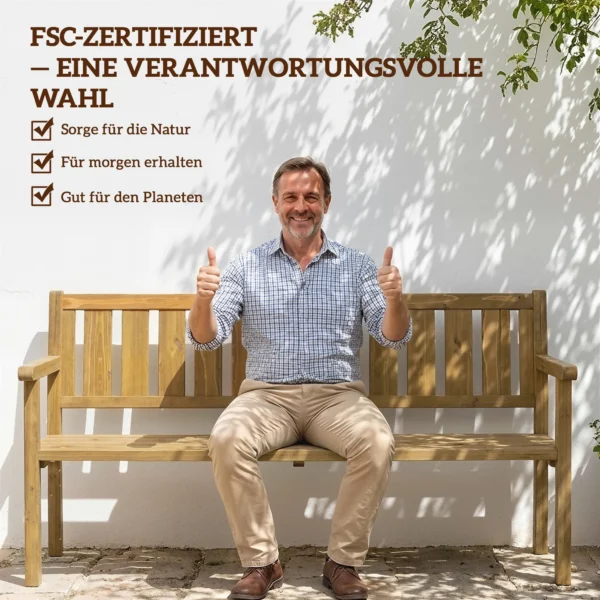 Tuinbank 3 zits Weerbestendige Houten Bank Met Rugleuning Armleuningen, Houten Zitbank 360 Kg Belastbaar Teak