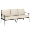 Tuinbank Voor 3 Personen Rattan Loungesofa Met Afneembare Kussens Houtlook armleuningen Stalen Frame Khaki