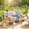 Tuinbank Voor 3 Personen Rattan Loungesofa Met Afneembare Kussens Houtlook armleuningen Stalen Frame Khaki