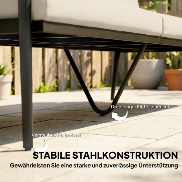 Tuinbank Voor 3 Personen Rattan Loungesofa Met Afneembare Kussens Houtlook armleuningen Stalen Frame Khaki