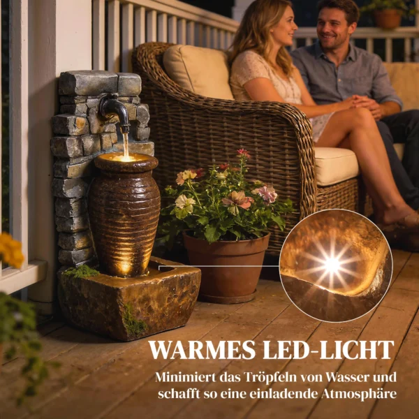 Tuinfontein Met Verstelbare Waterstroom En 3 traps Rustieke Stenen Muur In Kruikontwerp