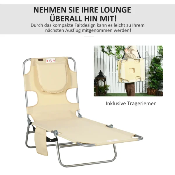 Tuinligstoel, Ligstoel Met Gepolsterde Gezichtsopening, Massage ligstoel Voor Buiten, Zijtas, Stof, Metaal, Beige