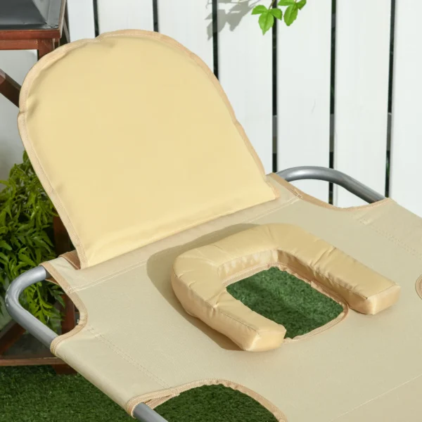 Tuinligstoel, Ligstoel Met Gepolsterde Gezichtsopening, Massage ligstoel Voor Buiten, Zijtas, Stof, Metaal, Beige