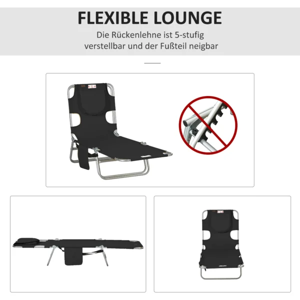 Tuinligstoel, Ligstoel Met Gevoerde Gezichtsopening, Massage ligstoel Voor Buiten, Zijtas, Stof, Metaal, Zwart