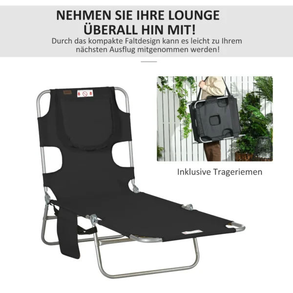 Tuinligstoel, Ligstoel Met Gevoerde Gezichtsopening, Massage ligstoel Voor Buiten, Zijtas, Stof, Metaal, Zwart