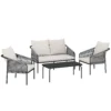 Tuinmeubelset 4 delig Polyrattan Lounge Set Met Tweezitsbank, 2 Fauteuils, Salontafel, Afneembare Kussens, Bindlinten