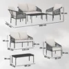 Tuinmeubelset 4 delig Polyrattan Lounge Set Met Tweezitsbank, 2 Fauteuils, Salontafel, Afneembare Kussens, Bindlinten