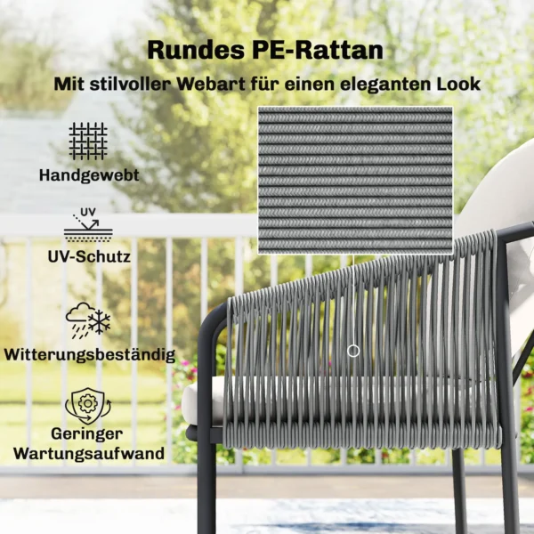 Tuinmeubelset 4 delig Polyrattan Lounge Set Met Tweezitsbank, 2 Fauteuils, Salontafel, Afneembare Kussens, Bindlinten
