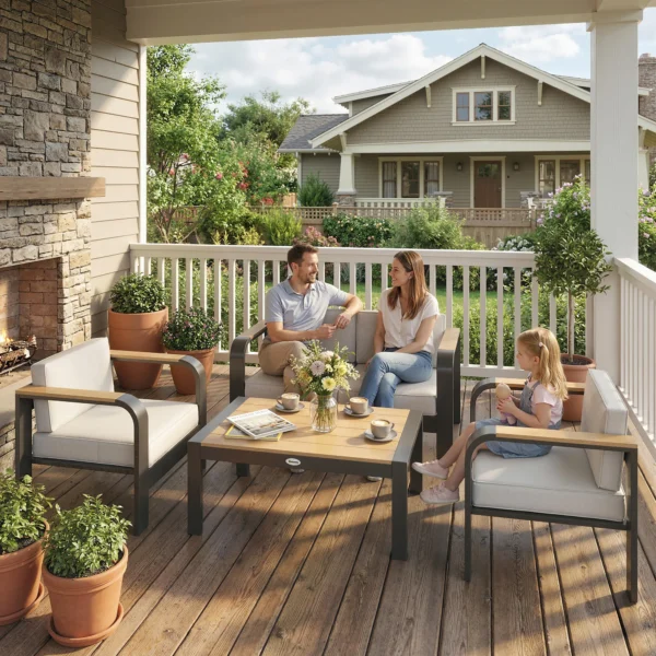 Tuinmeubelset Aluminium Zitgroep Voor 4 Personen Waterafstotend Extra Diep Met 2 zits Sofa 2 Stoelen Bijzettafel