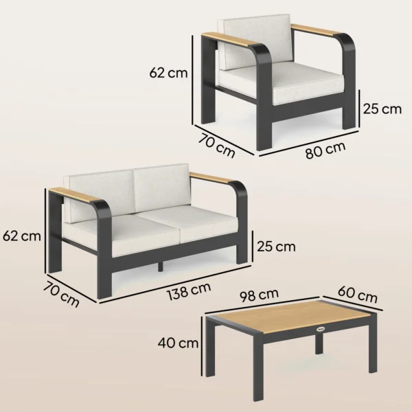Tuinmeubelset Aluminium Zitgroep Voor 4 Personen Waterafstotend Extra Diep Met 2 zits Sofa 2 Stoelen Bijzettafel