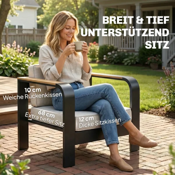Tuinmeubelset Aluminium Zitgroep Voor 4 Personen Waterafstotend Extra Diep Met 2 zits Sofa 2 Stoelen Bijzettafel
