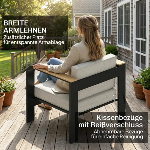 Tuinmeubelset Aluminium Zitgroep Voor 4 Personen Waterafstotend Extra Diep Met 2 zits Sofa 2 Stoelen Bijzettafel