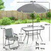 Tuinmeubelset Zitgroep 119 X 68cm Glazen Tafel Met 6 Klapstoelen Parasol Watergolfpatroon Grijs