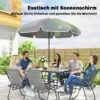 Tuinmeubelset Zitgroep 119 X 68cm Glazen Tafel Met 6 Klapstoelen Parasol Watergolfpatroon Grijs