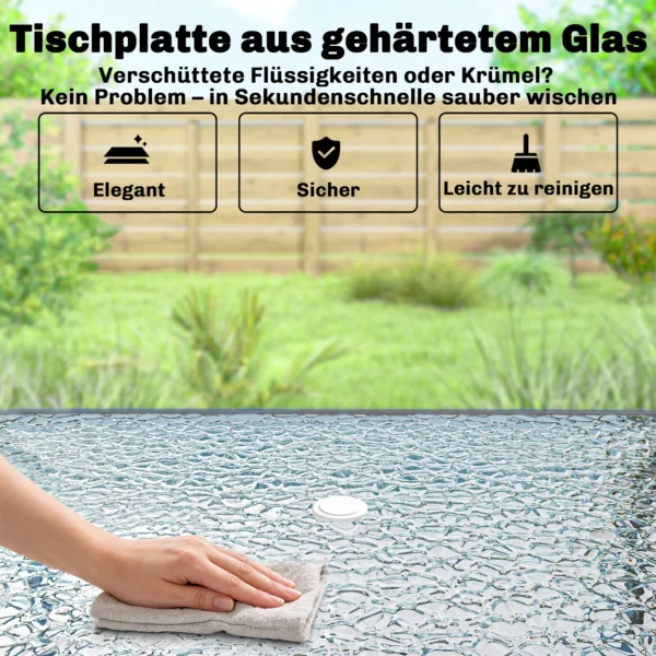 Tuinmeubelset Zitgroep 119 X 68cm Glazen Tafel Met 6 Klapstoelen Parasol Watergolfpatroon Grijs