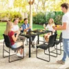 Tuinmeubelset Zitgroep 150 X 80cm Glazen Tafel Met 6 Ademende Stoelen Decoratieve Armleuningen Zwart